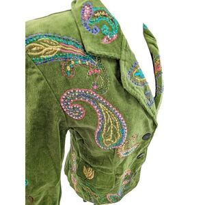 Havenbleu Women Green Long Sleeve Embroidered Paisley Jacket Size Medium